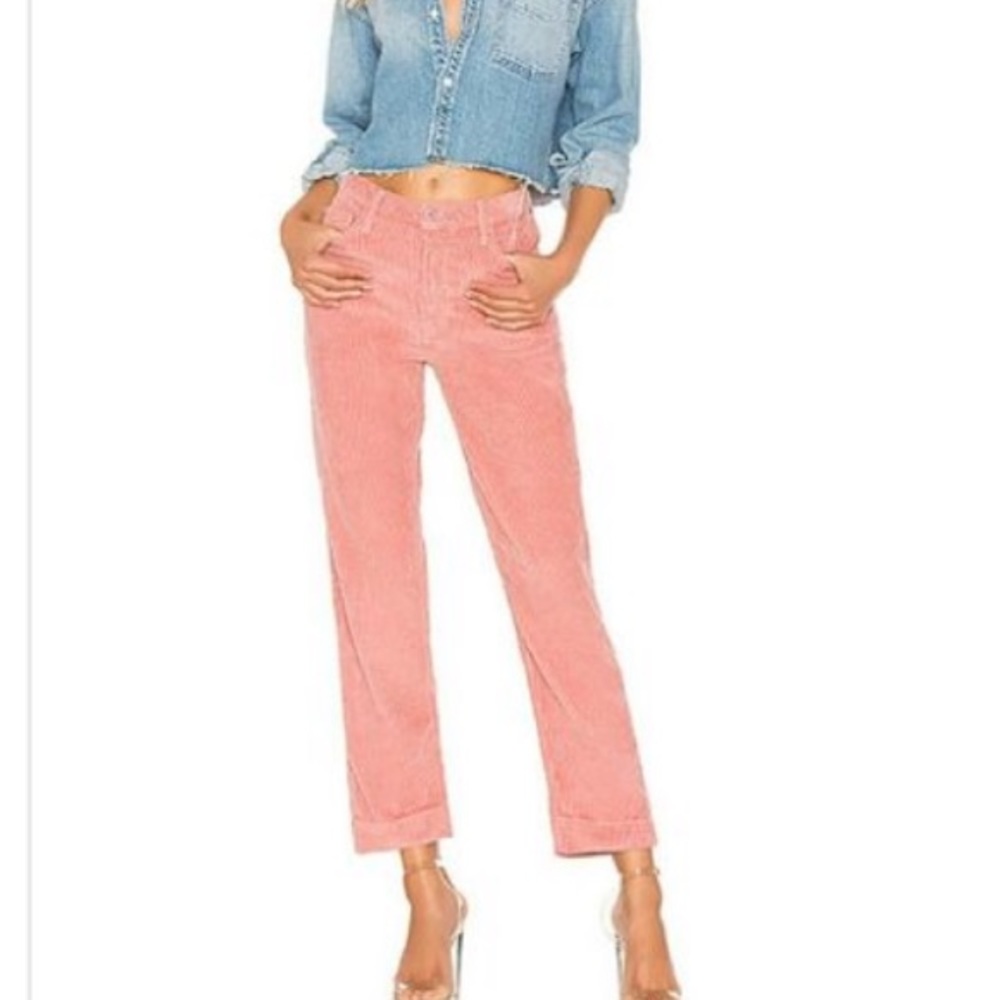 GRLFRND Helena Cotton Straight Leg Corduroy Pink Pants In Last Rose NWT Size 27